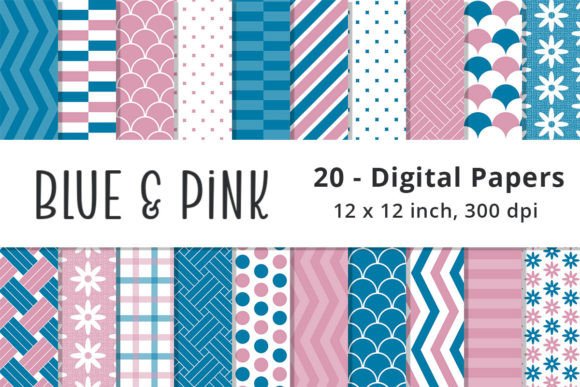 Download Blue and Pink Digital Paper Backgrounds - Ink Collection