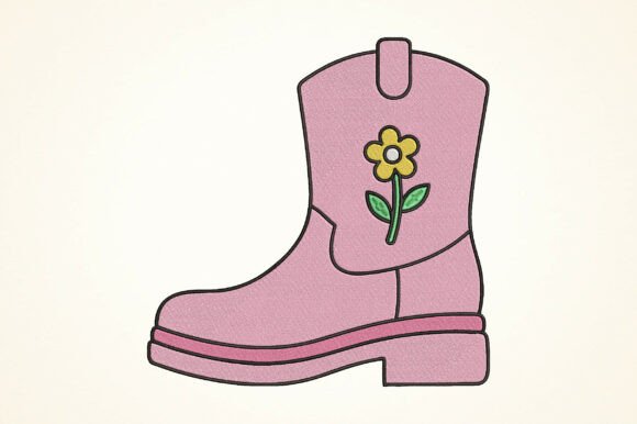 Download Pink Cowgirl Boot Embroidery Design - Ink Collection