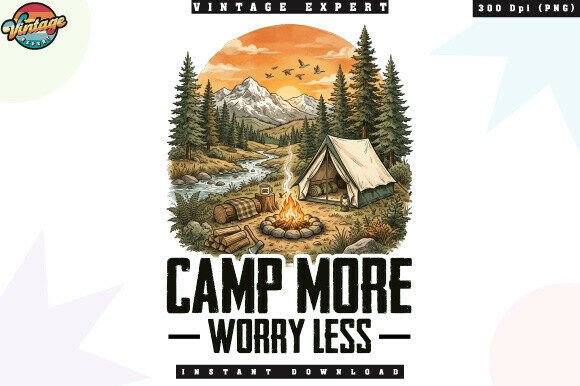 Download Camp More Worry Less PNG T-shirt Design - Sign Collection