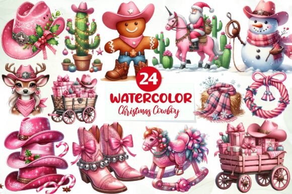 Download Pink Christmas Cowboy Clipart PNG - Ink Collection