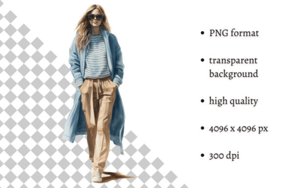 Download Fashion Girl in Beige &amp; Blue Clipart - Premium Bundle