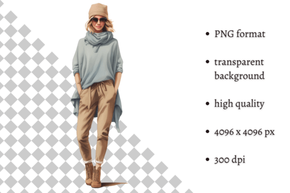 Download Fashion Girl in Beige &amp; Blue Clipart - Premium Bundle