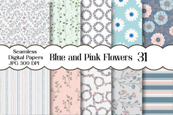Download Blue and Pink Flowers Pattern - Ink Collection